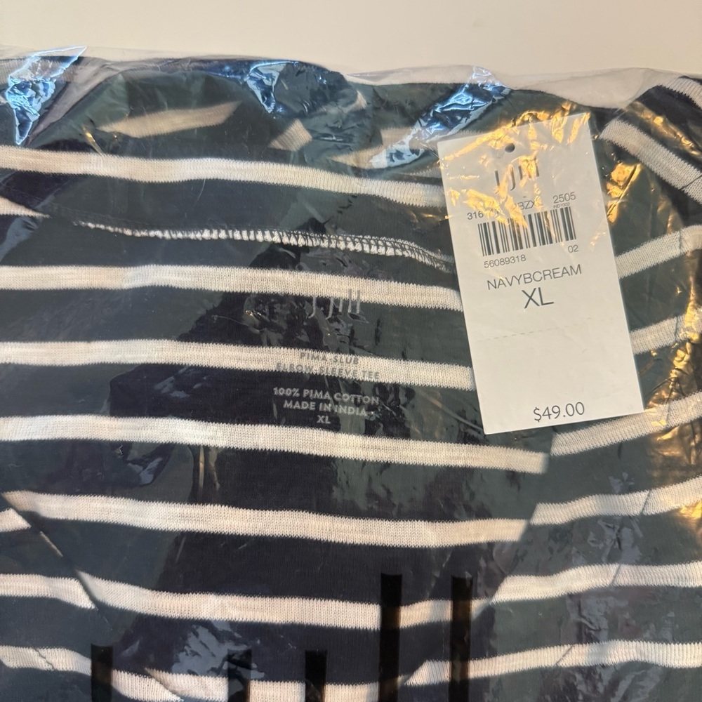 J. Jill Navy & White V-Neck Striped Short Sleeve Tee - Picture 4 of 5